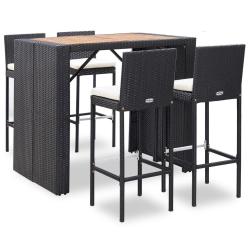 Ensemble de bar 5 pcs R&eacute;sine tress&eacute;e et bois d'acacia Noir