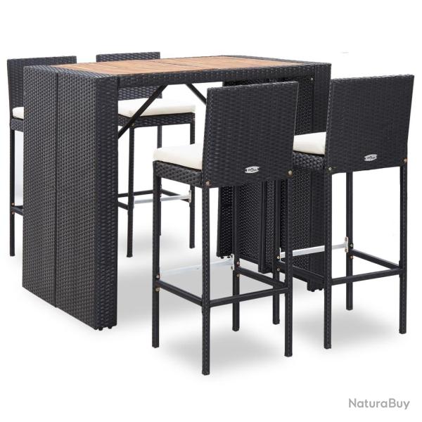 Ensemble de bar 5 pcs R�sine tress�e et bois d'acacia Noir