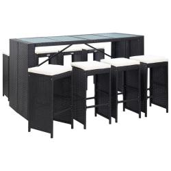 Ensemble de bar d'ext&eacute;rieur 9 pcs R&eacute;sine tress&eacute;e Noir