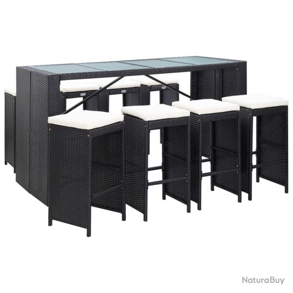 Ensemble de bar d'ext�rieur 9 pcs R�sine tress�e Noir