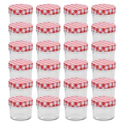 24 pcs Pots &agrave; confiture Couvercles blanc et rouge Verre 110 ml