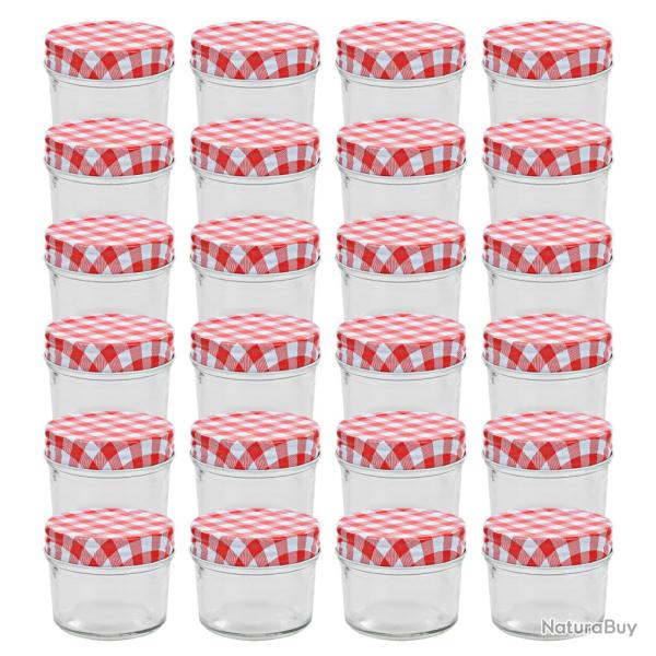 24 pcs Pots � confiture Couvercles blanc et rouge Verre 110 ml