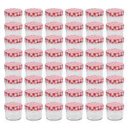 48 pcs Pots &agrave; confiture Couvercles blanc et rouge Verre 110 ml