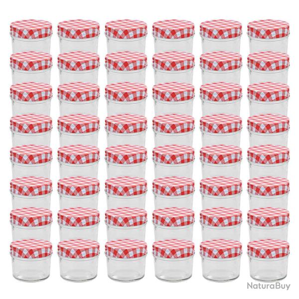 48 pcs Pots � confiture Couvercles blanc et rouge Verre 110 ml