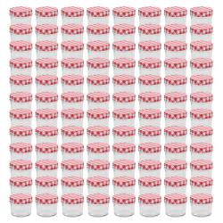 Pots &agrave; confiture Couvercles blanc et rouge 96 pcs Verre 110 ml