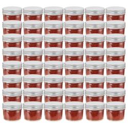 48 pcs Pots &agrave; confiture avec couvercles argent&eacute;s Verre 110 ml