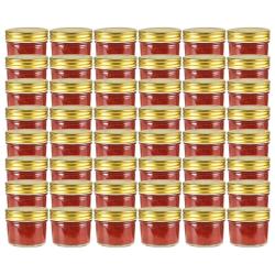 48 pcs Pots &agrave; confiture avec couvercle dor&eacute; Verre 110 ml