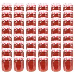 48 pcs Pots &agrave; confiture Couvercle blanc et rouge Verre 230 ml