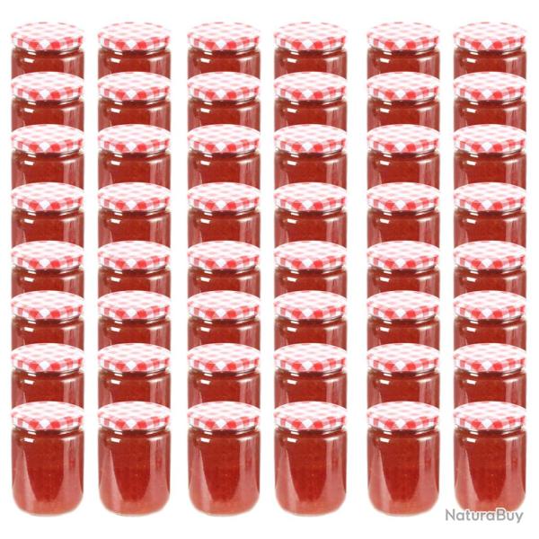 48 pcs Pots � confiture Couvercle blanc et rouge Verre 230 ml