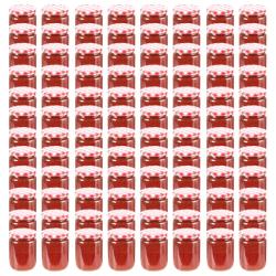 Pots &agrave; confiture Couvercle blanc et rouge 96 pcs Verre 230 ml