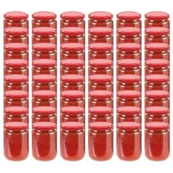 48 pcs Pots &agrave; confiture avec couvercle rouge Verre 230 ml