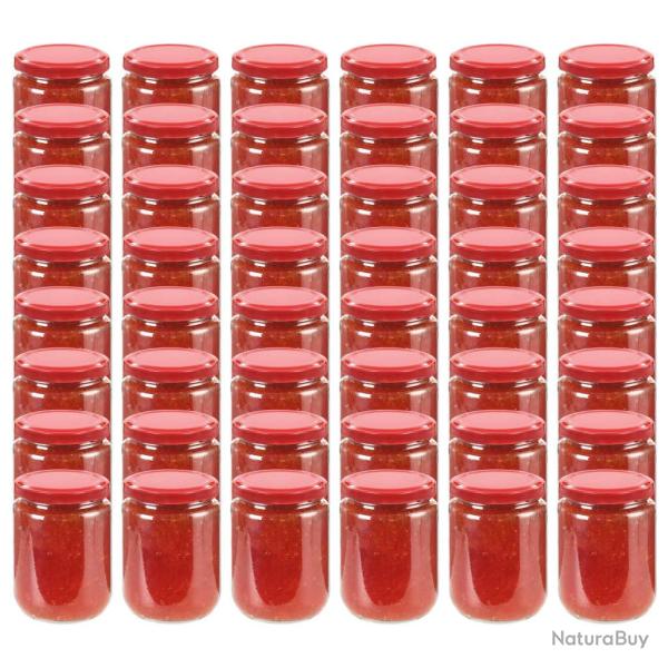 48 pcs Pots � confiture avec couvercle rouge Verre 230 ml