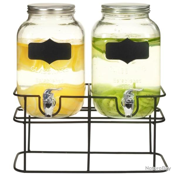 2 pcs Distributeurs de boissons avec support 2 x 4 L Verre