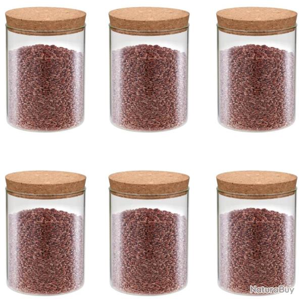 6 pcs Pots de conservation en verre et couvercle en li�ge 650ml