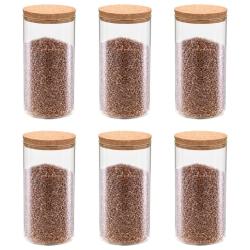 6pcs Pots de conservation en verre et couvercle en li&egrave;ge 1400ml