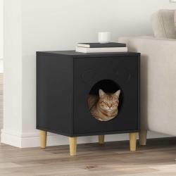Maison pour chat Noir 42,5 x 40 x 53 cm Bois d'ing&eacute;nierie