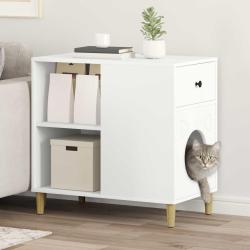 Maison pour chat Blanc 72 x 42.5 x 70 cm Bois d'ing&eacute;nierie