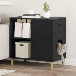 Maison pour chat Noir 72 x 42.5 x 70 cm Bois d'ing&eacute;nierie