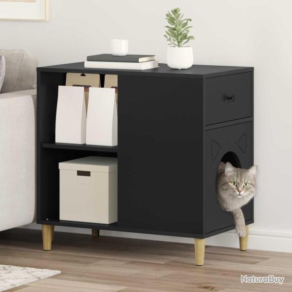 Maison pour chat, noire, en panneau de bois, 72 � 42,5 � 70 cm