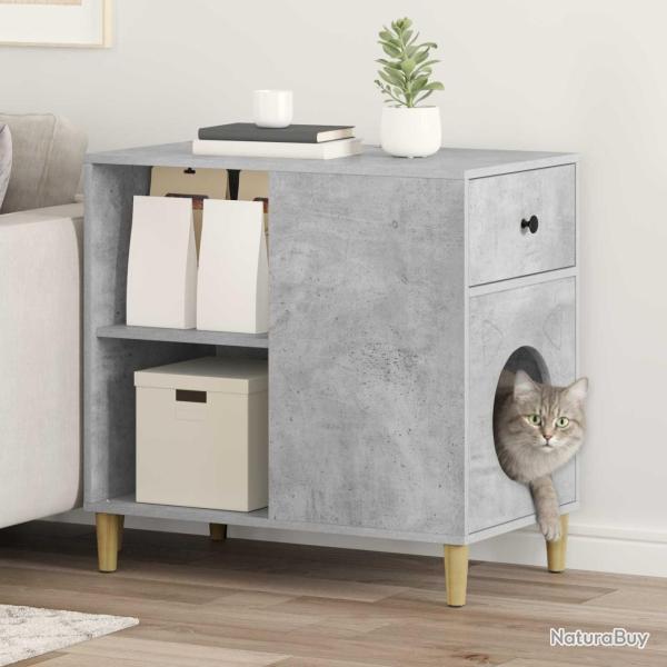 Maison pour chat, gris b�ton, en panneau de bois, 72 � 42,5 � 70 cm