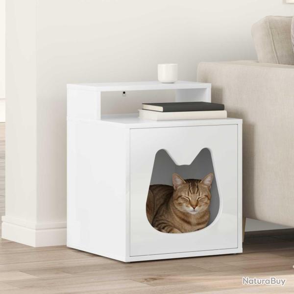 Maison pour chat, blanc brillant, 42,5 � 40 � 53,5 cm