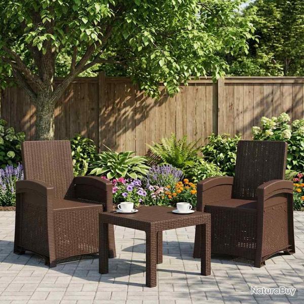 Chaise de inclinable imitant le rotin 2 pcs Marron PP