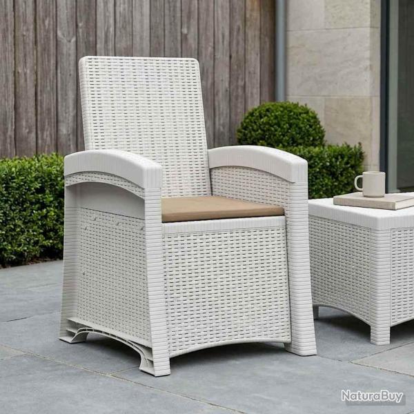 Chaise de inclinable imitant le rotin Blanc et taupe PP