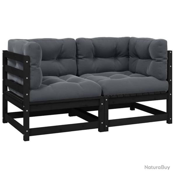 Canap� 2 places de avec coussins Noir Bois de pin massif