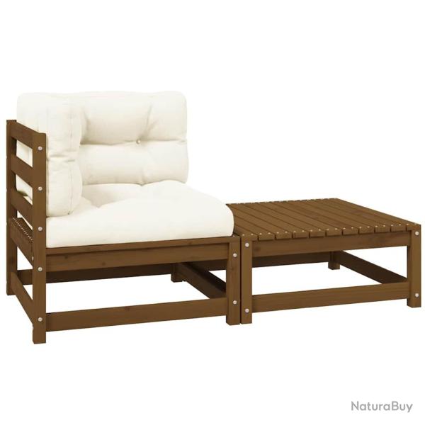 Salon de 2 pcs avec coussins Marron miel Bois de pin