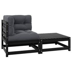 Salon de 2 pcs avec coussins Noir Bois de pin massif