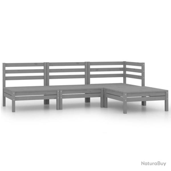 Salon de 4 pcs Bois de pin massif Gris