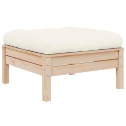 Repose-pied de avec coussin cr&egrave;me Bois de pin massif