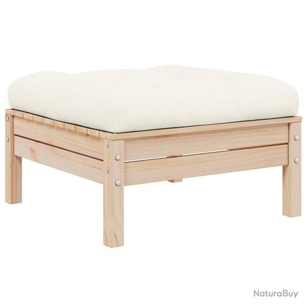 Repose-pied de avec coussin cr�me Bois de pin massif