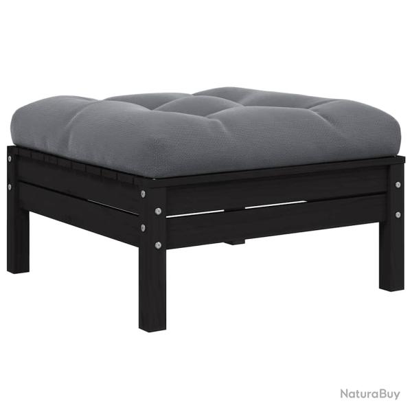 Repose-pied de avec coussin anthracite Bois de pin Noir