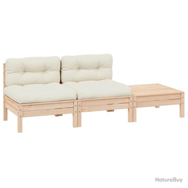 Salon de 3 pcs avec coussins cr�me Bois de pin massif