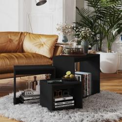 Tables gigognes 3 pcs Noir Agglom&eacute;r&eacute;
