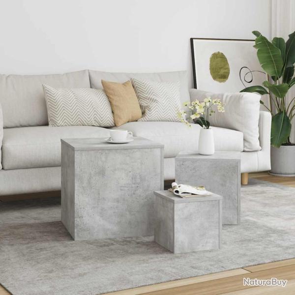 Tables d'appoint 3 pcs Gris b�ton Bois d'ing�nierie