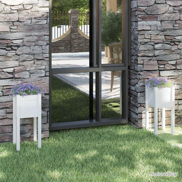 Jardini�res d'ext�rieur 2 pcs Blanc 31x31x70 cm Bois de pin