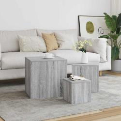 Tables d'appoint 3 pcs gris Bois d'ing&eacute;nierie