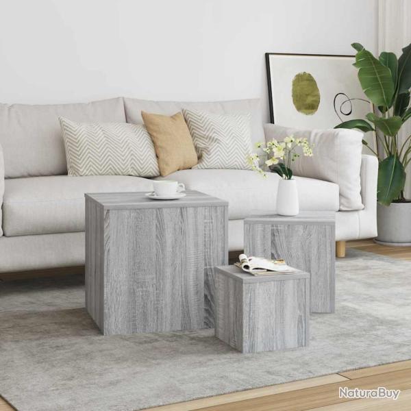 Tables d'appoint 3 pcs gris Bois d'ing�nierie