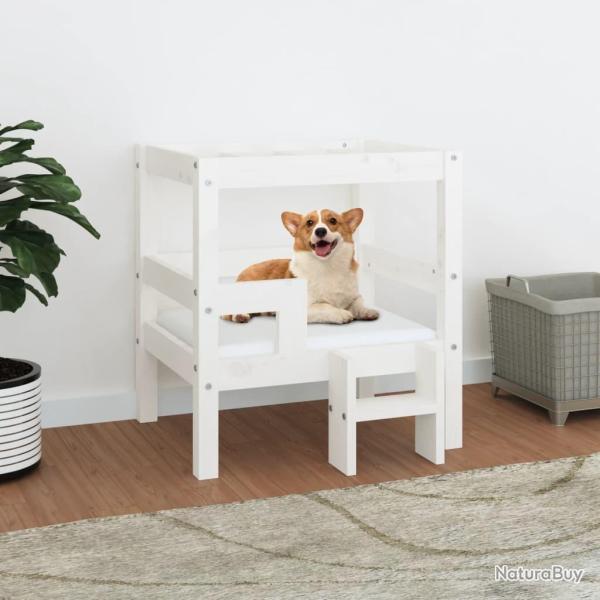 Lit pour chien Blanc 55,5x53,5x60 cm Bois de pin solide