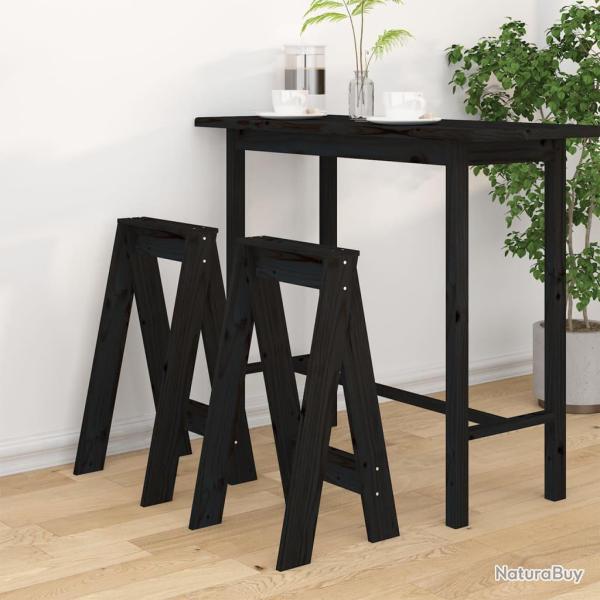 Tabourets lot de 2 noir 40x40x75 cm bois massif de pin