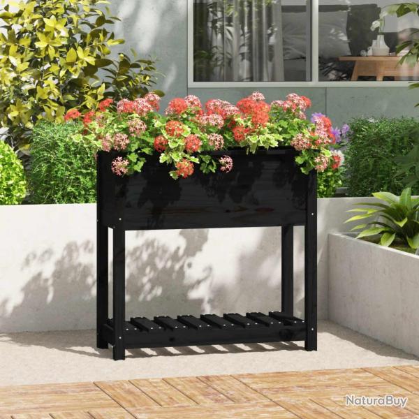 Jardini�re avec �tag�re Noir 82,5x34,5x81 cm Bois massif de pin