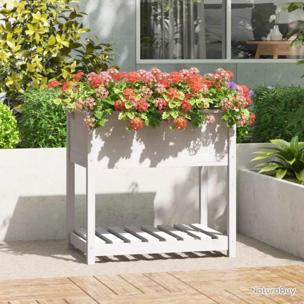 Jardini�re avec �tag�re Blanc 82,5x54x81 cm Bois massif de pin