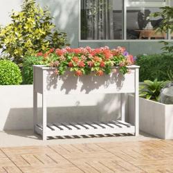 Jardini&egrave;re avec &eacute;tag&egrave;re Blanc 111,5x54x81 cm Bois massif de pin