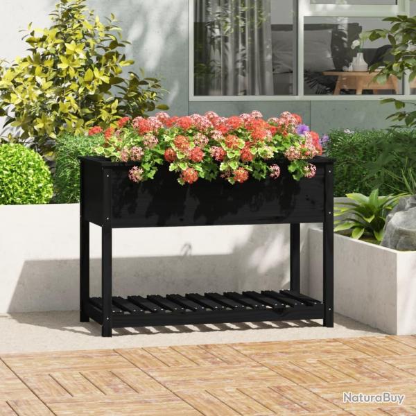 Jardini�re avec �tag�re Noir 111,5x54x81 cm Bois massif de pin