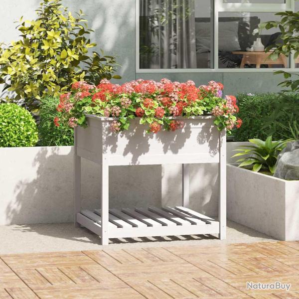 Jardini�re avec �tag�re Blanc 82,5x82,5x81cm Bois massif de pin
