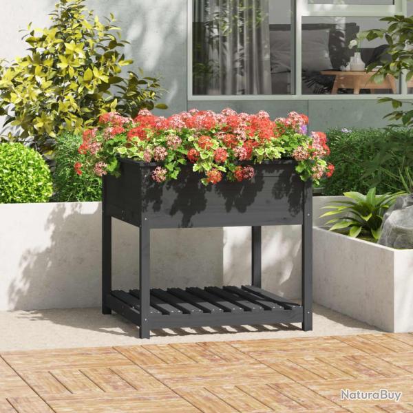 Jardini�re avec �tag�re Gris 82,5x82,5x81 cm Bois massif de pin