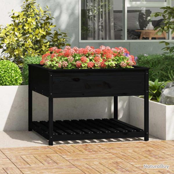 Jardini�re et �tag�re Noir 111,5x111,5x81 cm Bois massif de pin