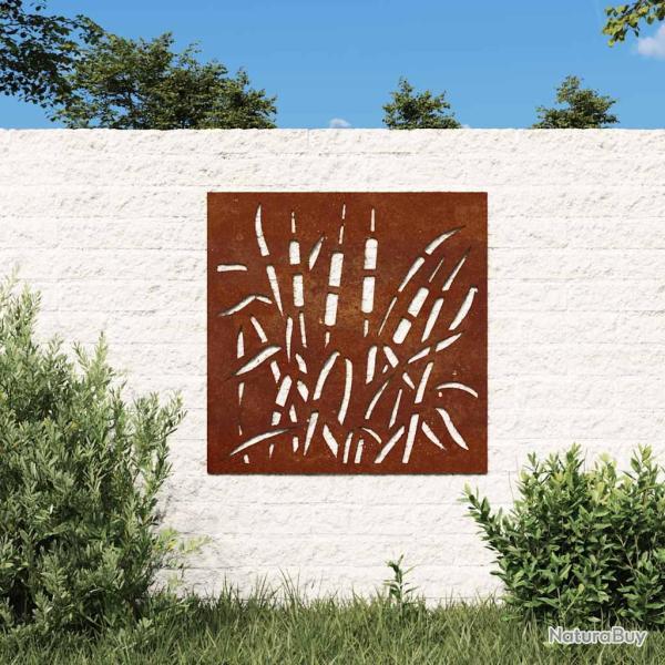 D�coration murale 55x55 cm acier corten design d'herbe